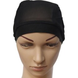 Mesh Stretch Turban Hat Hijab Skull Cap Head Wrap Hair Loss Chemo Hat Beanie Black
