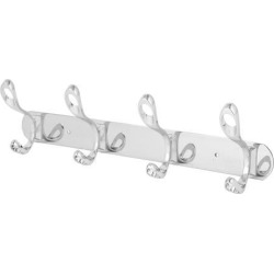 Unique Bargains Wall Mounted Metal 4 Double Hooks Towel Coat Hanger Rack Silver Tone 35cm Length