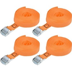 5.5M x 25mm Lashing Strap Cargo Tie Down Straps w Cam Lock Buckle 250Kg Work Load, Orange, 4Pcs