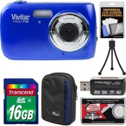 Vivitar ViviCam S126 Digital Camera (Blue) with 16GB Card + Case + Mini Tripod + Reader + Kit