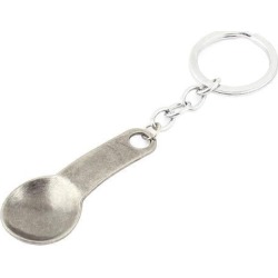 Gray Metal Spoon Pendant Split Ring Keychain Keyring Key Chain Holder Bag Decor