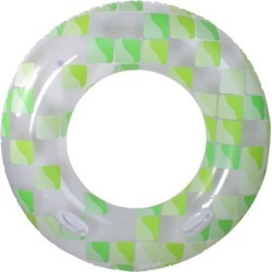 Inflatable Green and Clear Mosaic Swimming Pool Inner Tube Ring, 47-Inch