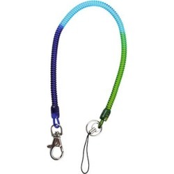 Unique Bargains Green Blue Coil Cable Stretchy Strap w Key Chain Clip