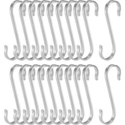 Stainless Steel S Hooks 3' S Shaped Hook Hangers for Kitchen Bathroom Bedroom Storage Room Office Outdoor Multiple Uses 20pcs