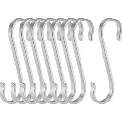 Stainless Steel S Hooks 3' S Shaped Hook Hangers for Kitchen Bathroom Bedroom Storage Room Office Outdoor Multiple Uses 8pcs