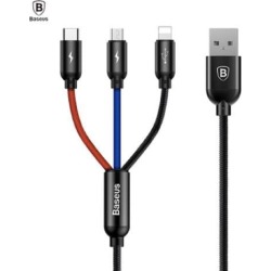 Baseus 3-in-1 3.5A USB Charging Data Cable Three Colors Micro USB Type-C Apple 8Pin 120cm Cable.