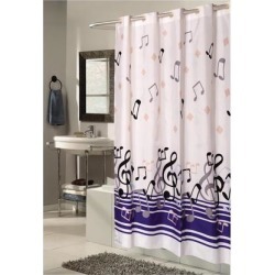 Carnation Home Fashions Living Room Decorative EZ-ON Blue Note Polyester Shower Curtain