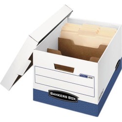 Bankers Box 0083601 R-Kive Maximum Strength Storage Box, Letter/Lgl, Locking Lid, White/Blue, 12/Ctn