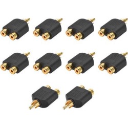 RCA Male to 2 RCA Female Connector Splitter Adapter Coupler Black 10Pcs for Stereo Audio Video AV TV Cable Convert