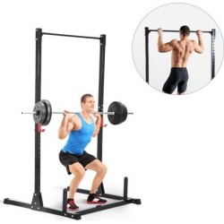Soozier Adjustable Power Squat Rack Strength Training Fitness Pull Up Weight Home Gym Steel Black