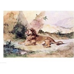Posterazzi BALXIR243429LARGE A Lion in The Desert 1834 Poster Print by Eugene Delacroix - 36 x 24 in. - Large