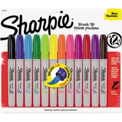 Sharpie 1810704 Permanent Marker, Brush Tip, Assorted, 12/Set