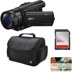Sony FDR-AX100 4K Ultra HD Camcorder Video Camera + 64GB SD Card Memory, Carrying Case