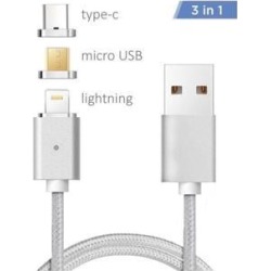 XtremPro 11171A 3 in 1 Magnetic Micro USB Cable Lightning Type-C 6ft Charge Sync