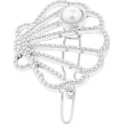Metal Shell Shaped Pearl Rhinestone Hair Clip Hairpin Barrette Silver