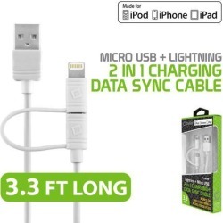 Apple MFI Certified 2 in 1 Micro USB + 8 Pin Lightning Charge Data & Sync Cable
