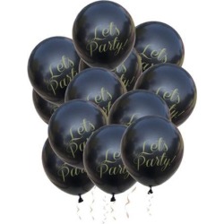 12 inch Latex Balloons Bulk Set 12 with 10M Ribbon for Party Black