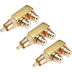 RCA Male to 2 RCA Female Connector Stereo Audio Video Splitter Adapter Coupler Gold-plated Brass 3Pcs