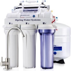 iSpring Reverse Osmosis Water Filter System w/ 11W Flow-sensor UV Sanitation Stage - 75GPD 5-stage RCC7U - Ideal for Well Water