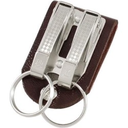 Unique Bargains Unique Bargains Silver Tone Metal Dual Rings Brown Belt Loop Design Keyring Chain