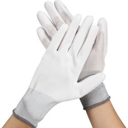 1 Pair PU Coated Palm Safety Working Gloves for Workers White Gray Large