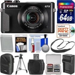 Canon PowerShot G7 X Mark II Wi-Fi Digital Camera with 64GB Card + Case + Battery & Charger + Tripod + Sling Strap + Kit
