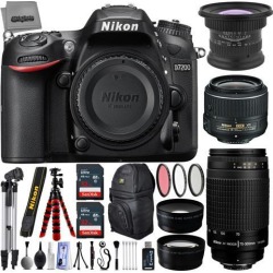 Nikon D7200 24.2MP 1080P DSLR Camera w/ 3.2' LCD - Wi-Fi & GPS Ready + 5 Lens - 15 to 300mm - 64GB - 30PC Kit - Nikon 18-55VR - Nikon 70-300G Lens.