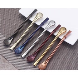 Creative Coffee Spoon Drinking Straw Mini Yerba Mate Teaspoon Purple Gold