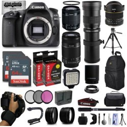 Canon EOS 80D DSLR Digital Camera with EF-S 18-55mm IS STM + 55-250mm IS II + 6.5mm Fisheye + 420-800mm Telephoto Lens + 128GB Memory + 2 Extra.
