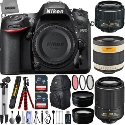 Nikon D7200 24.2MP 1080P DSLR Camera w/ 3.2' LCD - Wi-Fi & GPS Ready + 5 Lens - 18 to 1000mm - 64GB - 30PC Kit - Nikon 18-55VR - Nikon AF-S.