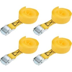 1.5M x 25mm Lashing Strap Cargo Tie Down Straps w Cam Lock Buckle 250Kg Work Load, Yellow, 4Pcs