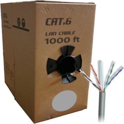 GlobalTone Bulk Ethernet Cable Network Cat6 UTP Solid RJ-45 CCA 1000ft Gray in Pull Thru Box