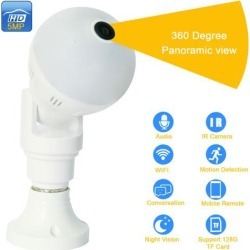 AUTENS Light Bulb Camera, 5MP HD 2.4GHz WiFi Wireles IP Cam 360 Panoramic Home Surveillance System Pet Baby Monitor E27 Bulb Fisheye Camera Motion