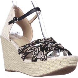 Lucky Brand Mahima Espadrille Wedge Ankle Strap Sandals, Black Multi/Friendship Bracelet, 9.5 US / 39.5 EU