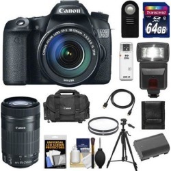 Canon EOS 70D Digital SLR Camera & EF-S 18-135mm IS STM Lens with 55-250mm IS STM Lens + 64GB Card + Battery + Case + Filters + Flash + Tripod + Kit