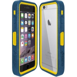 Amzer CRUSTA Rugged Case Blue on Yellow Shell Tempered Glass with Holster for iPhone 6 Plus