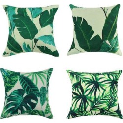 Pack of 4,Green Leaves Throw Pillow Cover, Pattern Cushion Cover Cotton Plant Pillow Case Square Pillow Protectors Home Decorative for.