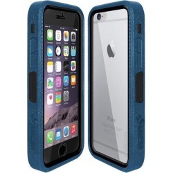 Amzer Blue on Black Embedded Tempered Glass Rugged Case With Holster for Silver/Gold Apple iPhone 6 Plus / 6S Plus