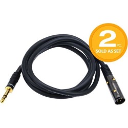 Monoprice XLR Male to 1/4inch TRS Male Cable - 6 Feet (2 Pack) Gold Plated, 16AWG - Premier Series