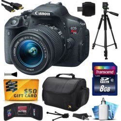 Canon EOS Rebel T5i (700D) Digital SLR with 18-55mm STM Lens includes 8GB Memory + Large Case + Tripod + Card Reader + Card Wallet + HDMI Mini.
