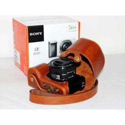 Camera Leather Case Pouch Bag for Sony A6000 16-50mm lens with Strap