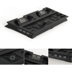 Multifunction Vertical Stand Bracket & Cooling Fan & Disk Storage Tower & Dual Controller Charger Stand Holder For PS4