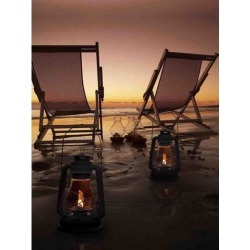 LED Lighted Sunset Beach Relaxation with Lanterns Canvas Wall Art 15.75' x 11.75'