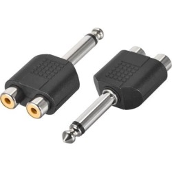 6.35mm Male to 2 RCA Female Connector Splitter Adapter Coupler Black for Mono Audio Video AV TV Cable Convert 2pcs
