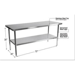 Stainless Steel Table, 72 x 30 x 35, Silver