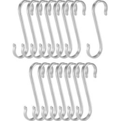 Stainless Steel S Hooks 3' S Shaped Hook Hangers for Kitchen Bathroom Bedroom Storage Room Office Outdoor Multiple Uses 15pcs