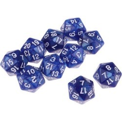 10 Pack of Twenty Sided Dice D20 Playing D & D RPG Party Games Dices Blue