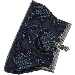 Woman Embroidery Evening Handbag Clutch Purse Shoulder Chain Bag dark blue