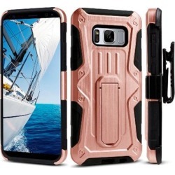 Shockproof Rugged Armor Hybrid Hard Full-Body Case Cover Stand Belt Clip Holster Black/ Rose Gold for Samsung Galaxy S8 Plus