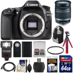 Canon EOS 80D Wi-Fi Digital SLR Camera Body with 18-200mm IS Lens + 64GB Card + Battery + Backpack + Flash + Flex Tripod + Kit